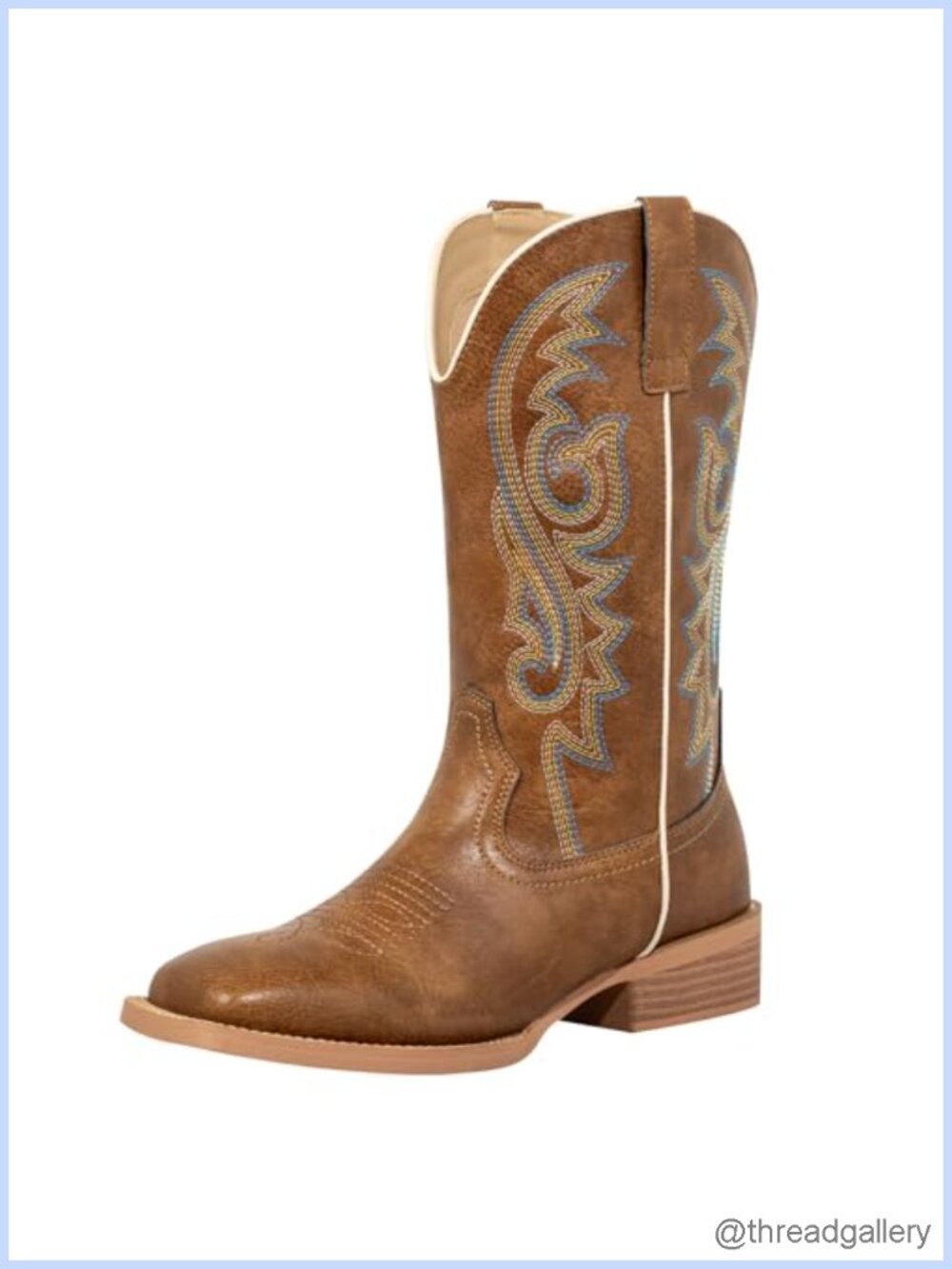 SheSole Square Toe Cowboy Boots Wide Calf Mid-Calf Vegan Faux Leather Women